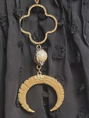 Jane Marie Gold Crescent Horn Pearl Rhinestone Statement Necklace